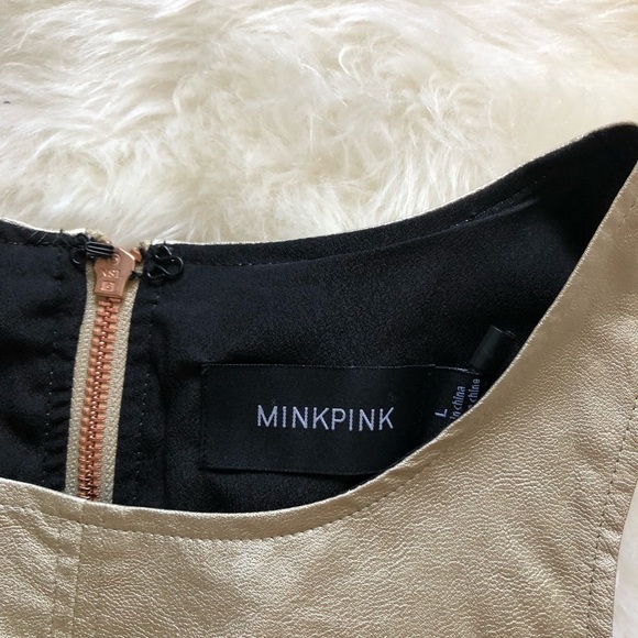 MinkPink Gold Sleeveless Exposed Zip Shift Dress L - Picture 3 of 6